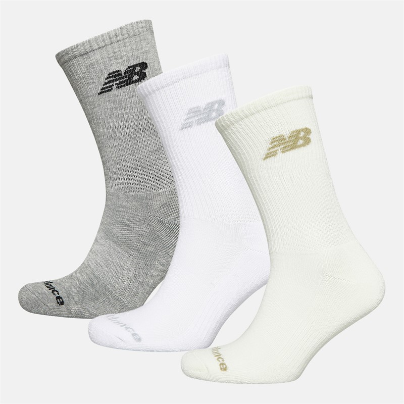 New Balance Flying Logo Three Pack Crew Socks White/Grey Heather/Sea Salt