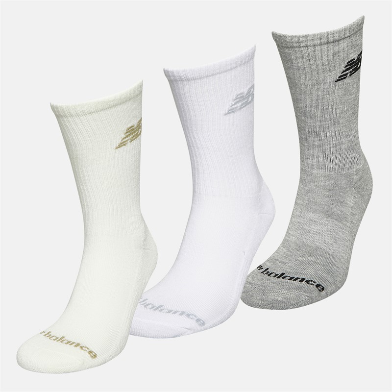 New Balance Flying Logo Three Pack Crew Socks White/Grey Heather/Sea Salt