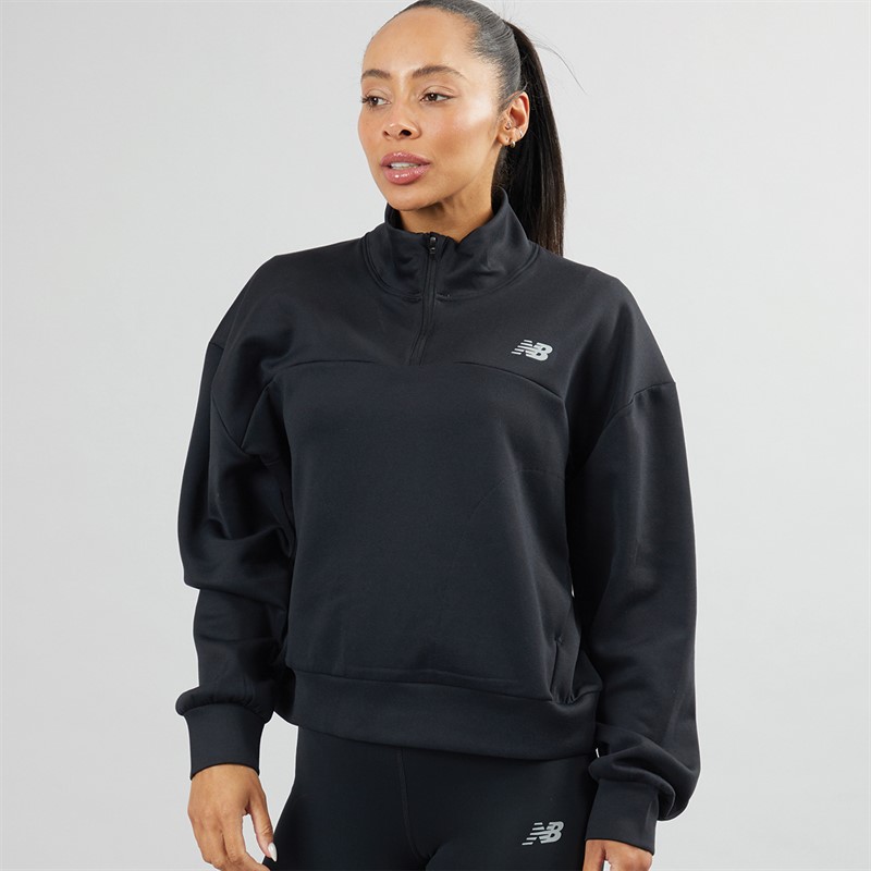 New Balance Womens Tech Knit NBDry Oversized 1/4 Zip Sweatshirt Black