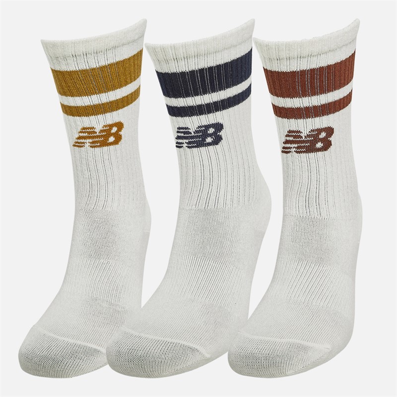 New Balance Three Pack Everyday Stripe Crew Socks White