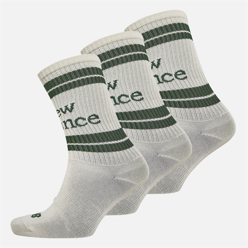 New Balance Three Pack Logo Stripe Crew Socks White