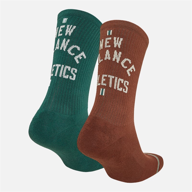 New Balance Two Pack Lifestyle Crew Socks Brown/Green