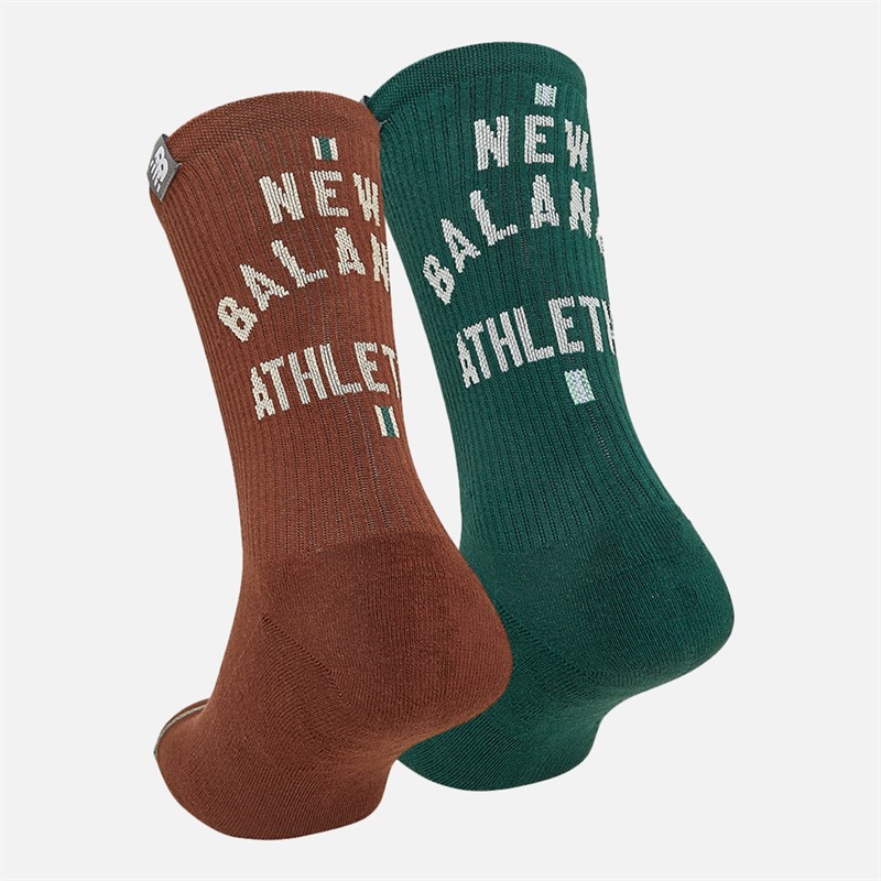 New Balance Two Pack Lifestyle Crew Socks Brown/Green