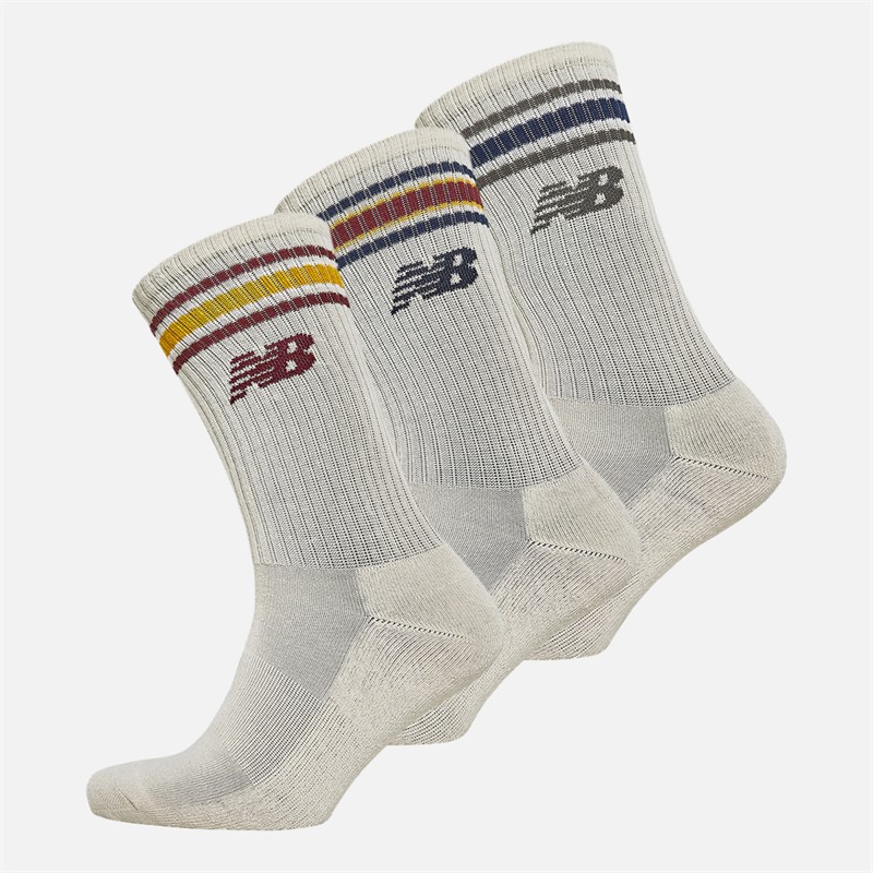 New Balance Three Pack Stripe Logo Crew Socks Off White - Size S
