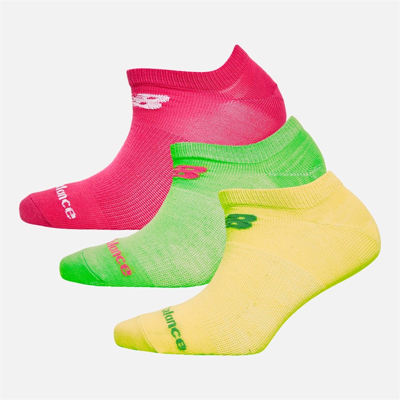 New Balance Womens Three Pack Logo No Show Socks Pink/Green/Yellow - Size M