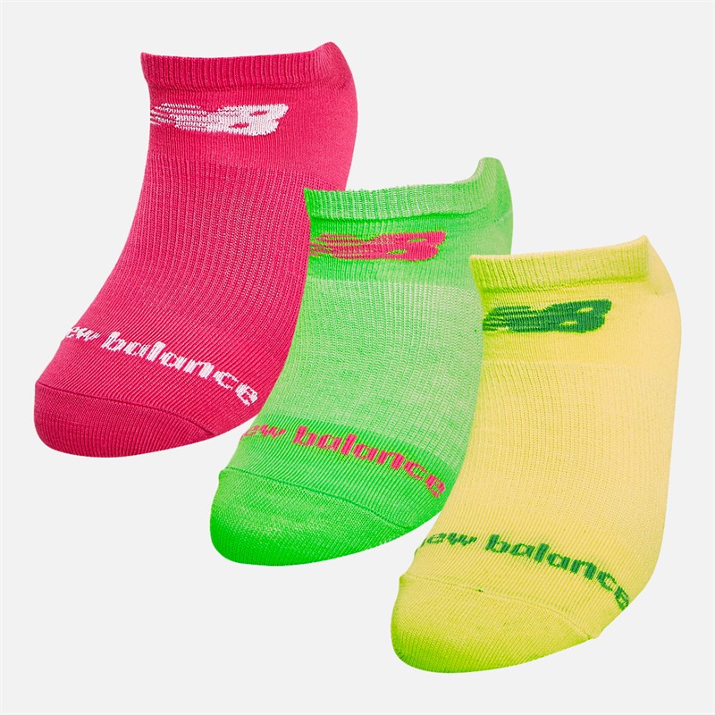New Balance Womens Three Pack Logo No Show Socks Pink/Green/Yellow