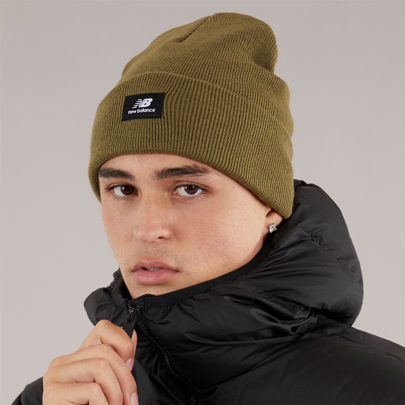 New Balance Mens NB Logo Knitted Beanie Dark Olivine