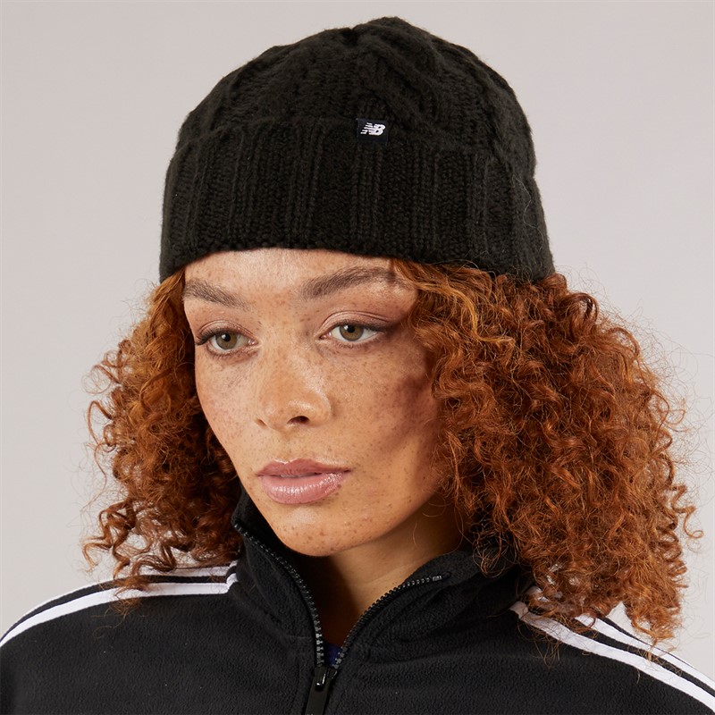 New Balance Womens Cable Knit Beanie Black