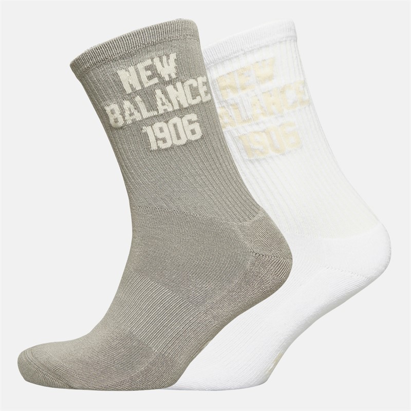 New Balance 1960 Logo Two Pack Crew Socks White/Grey - Size L