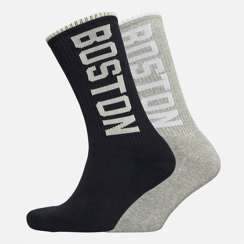 New Balance Boston Logo Two Pack Crew Socks Black/Grey