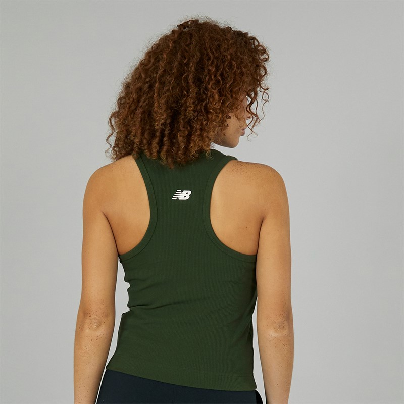 New Balance Womens Heritage Ribbed Knit Racer Tank Kombu