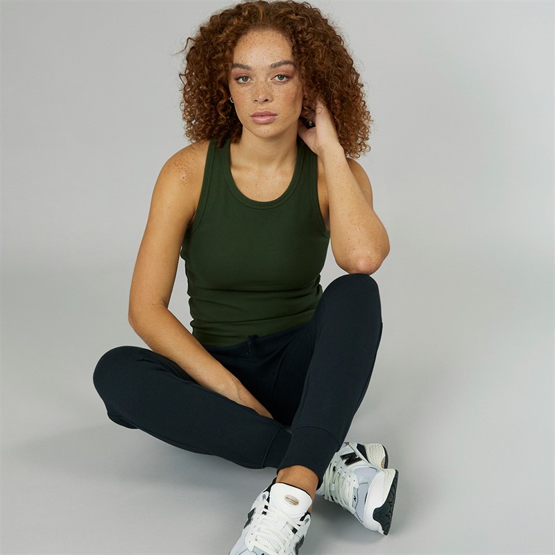 New Balance Womens Heritage Ribbed Knit Racer Tank Kombu