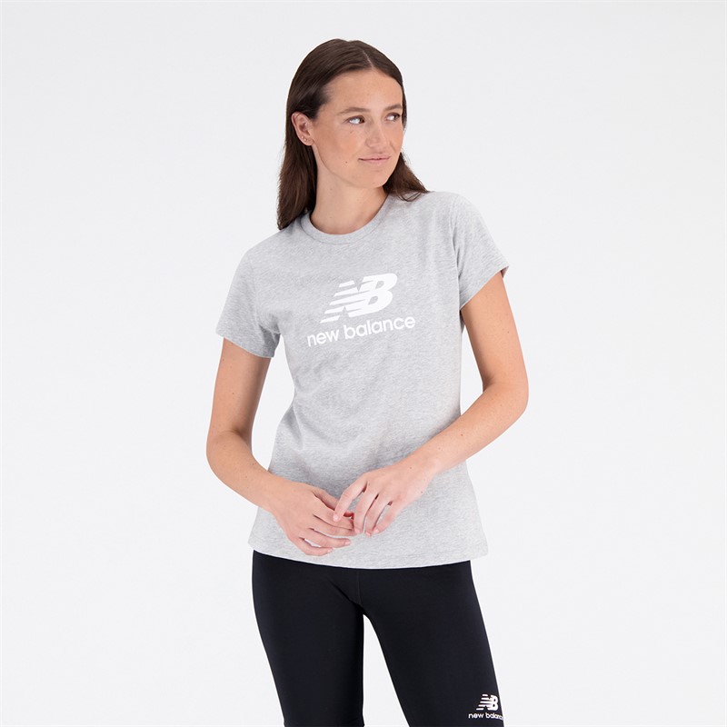 New Balance Damen Essentials Gestapeltes Logo T-Shirt Sportlich Grau