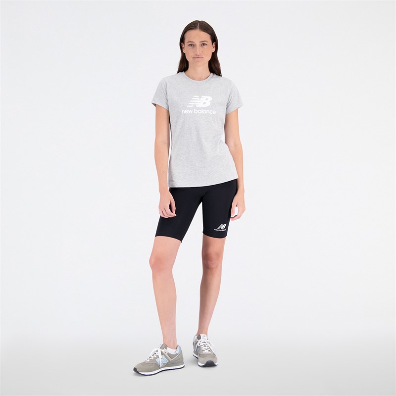 New Balance Damen Essentials Gestapeltes Logo T-Shirt Sportlich Grau