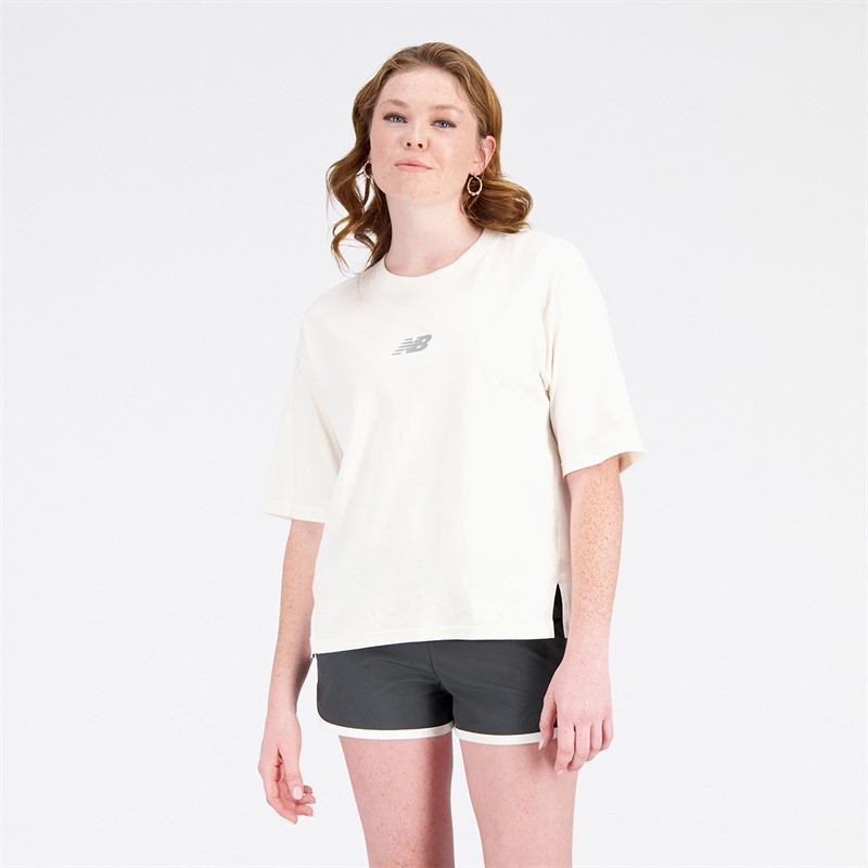 New Balance Dames Athletics Remastered Boxy T-Shirt Greige - Maat L