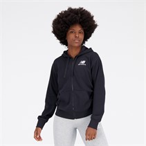 New Balance Dames Essentials Stacked Logo Full Zip Hoodie Zwart