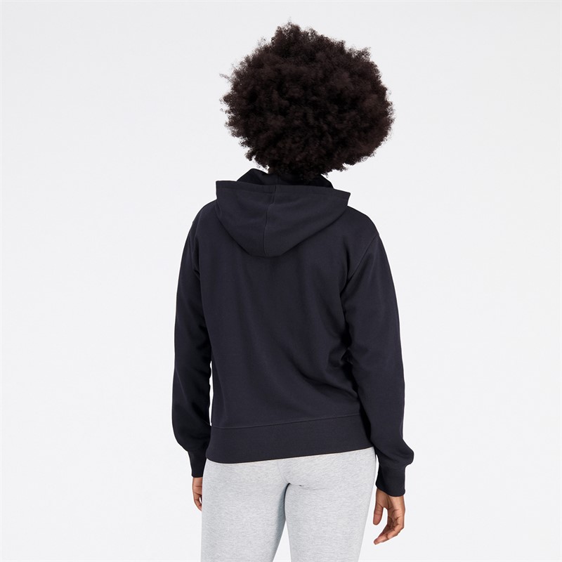 New Balance Damen Essentials Gestapeltes Logo Durchgehender Reißverschluss Hoodie Schwarz