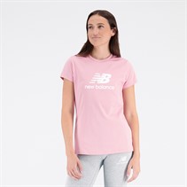 New Balance Dames Essentials Gestapeld Logo T-Shirt Hazy Rose