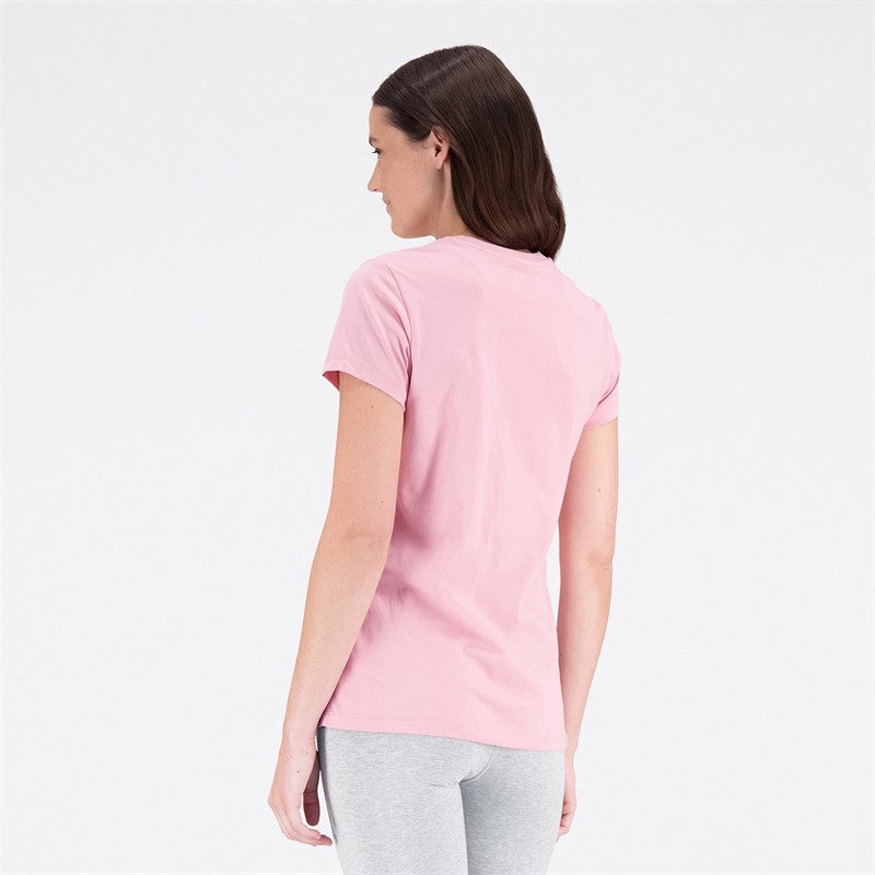New Balance Damen Essentials Gestapeltes Logo T-Shirt Trübes Rosa