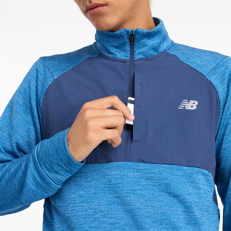 New Balance Herren Essential Heat Grid 1 / 2 Zip Lauf Top Heron Blau