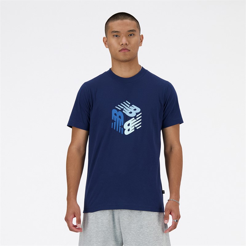 New Balance Heren Box Logo T-Shirt NB Navy - Maat S
