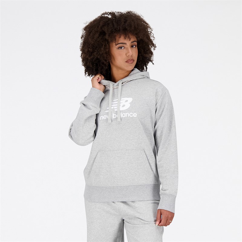 New Balance Damen Essentials Gestapeltes Logo French Terry Kapuzenpullover Sportlich Grau