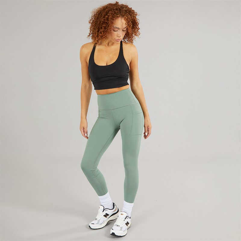 New Balance Damen Elegante NBDry Tasche Hohe Taille Enge Leggings Dunkler Wacholder