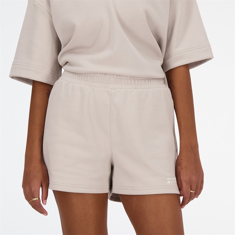 New Balance Damen Linear Heritage French Terry Kurze Hose Moonrock