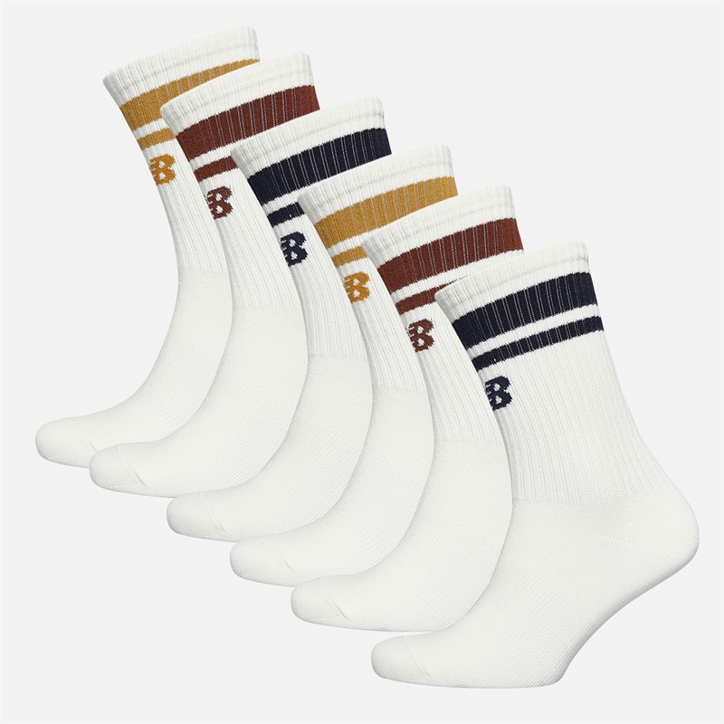 New Balance Sport Essentials Gestreifte Sechserpack Crew Socken Weiß/Mehrfarbig