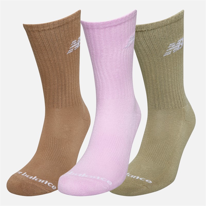 New Balance Midcalf Logo Three Pack Crew Socks Grey/Pink/Brown