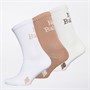 New Balance Linier Logo Three Pack Crew Socks White/Beige/Brown