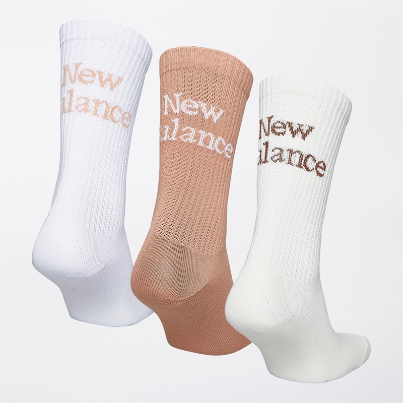 New Balance Linier Logo Three Pack Crew Socks White/Beige/Brown