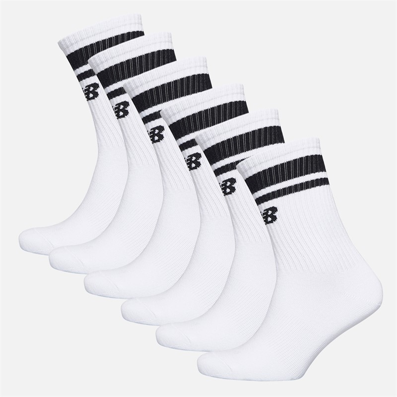 New Balance Sport Essentials Gestreifte Sechserpack Crew Socken Weiß/Schwarz