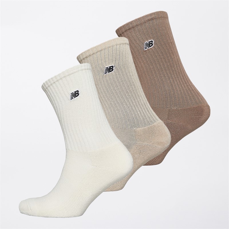 New Balance Logo Three Pack Crew Socks Brown/Light Brown/Grey
