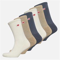 New Balance Chaussettes Crew Patch Logo Six Pack Blanc/Beige/Bleu