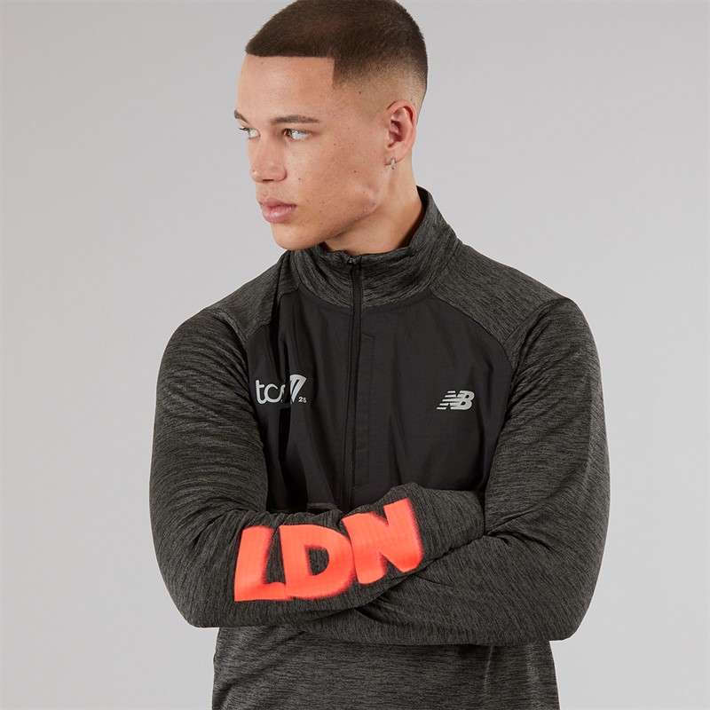 New Balance Mens London Edition Athletics Heat Grid Running 1/2 Zip Top Black
