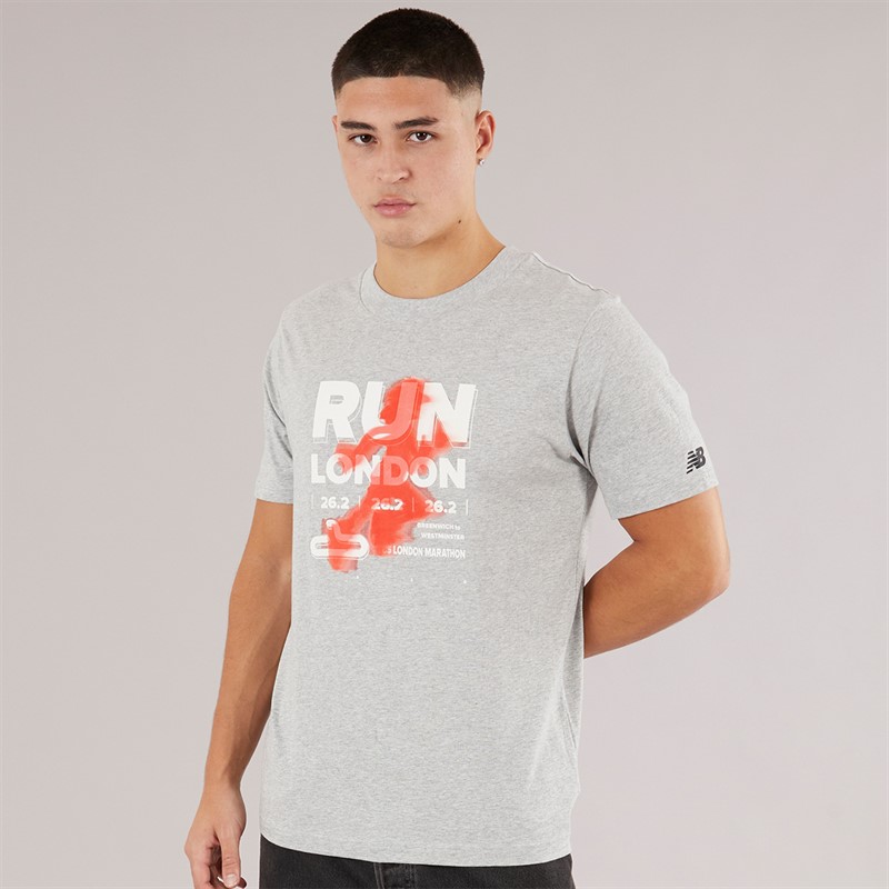 New Balance Mens London Edition Run London Graphic T-Shirt Athletic Grey
