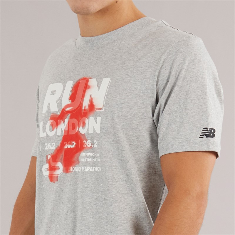 New Balance Mens London Edition Run London Graphic T-Shirt Athletic Grey