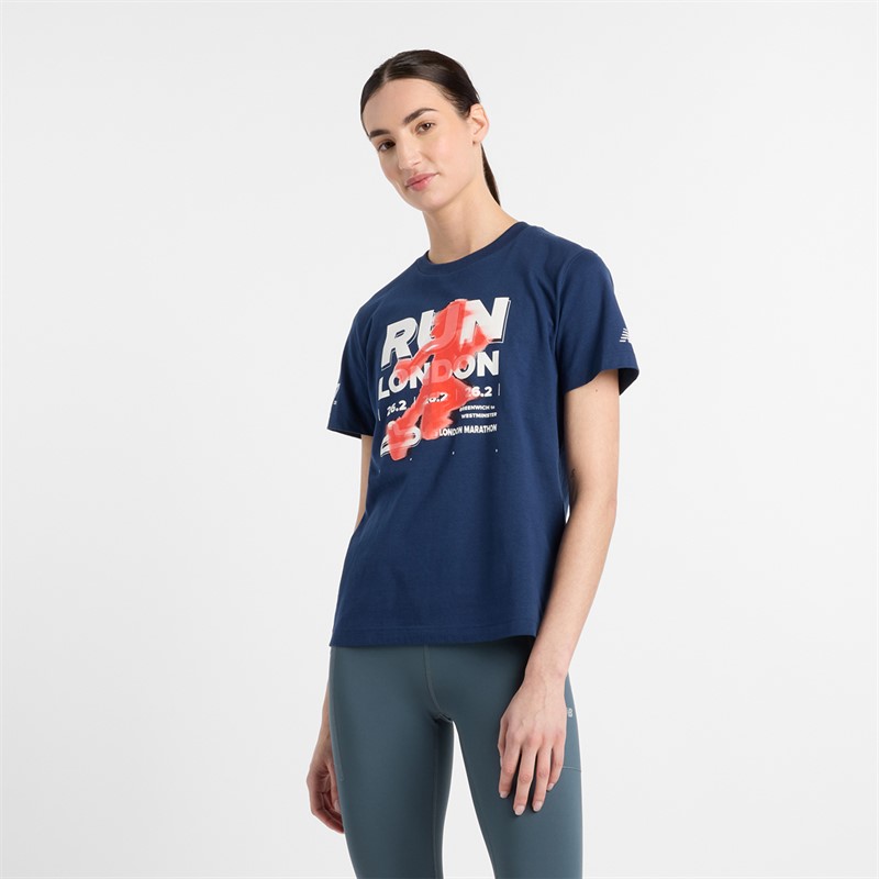 New Balance Womens London Edition Run London Graphic T-Shirt Navy