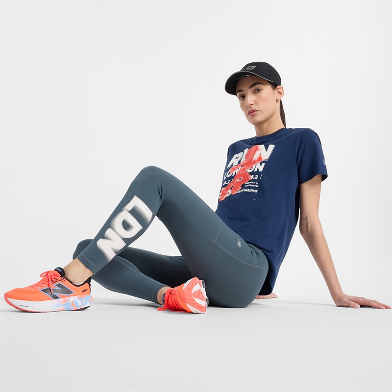 New Balance Womens London Edition Run London Graphic T-Shirt Navy