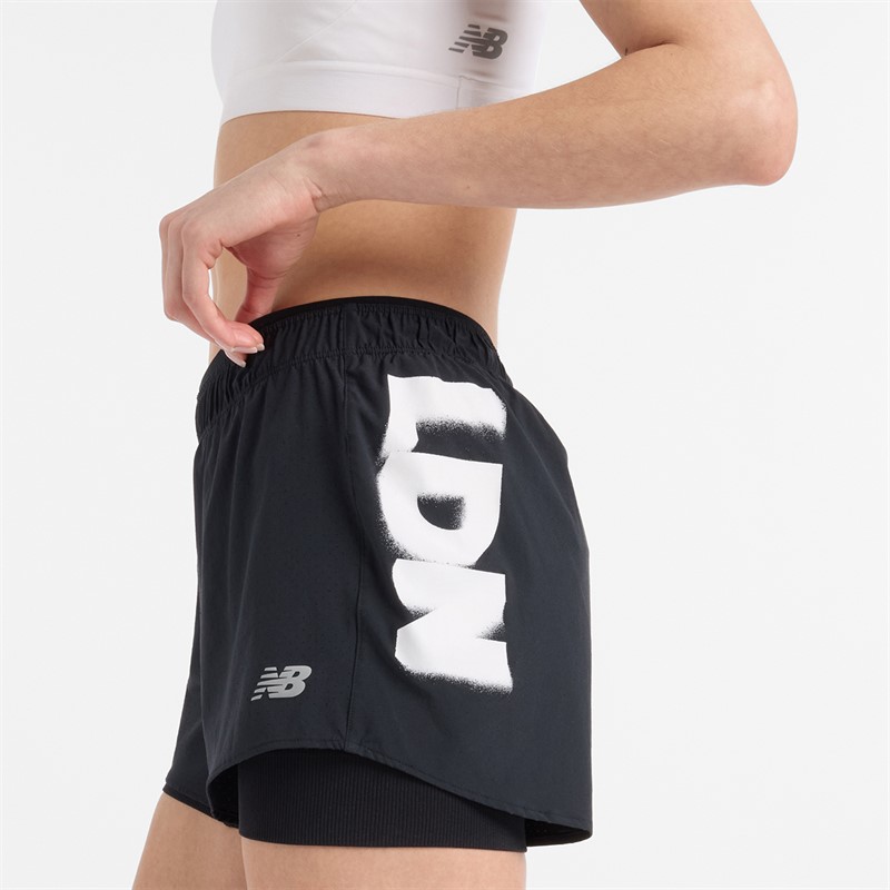New Balance Womens London Edition RC 2-In-1 Running Shorts Black