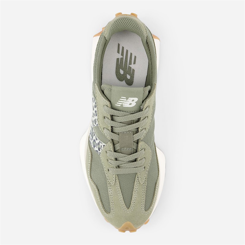 New Balance Womens 327 Trainers Dark Olivine/Leopard Print