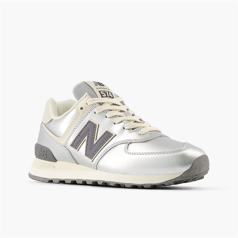 New Balance Womens 574 Trainers Metallic Silver/Artic Grey