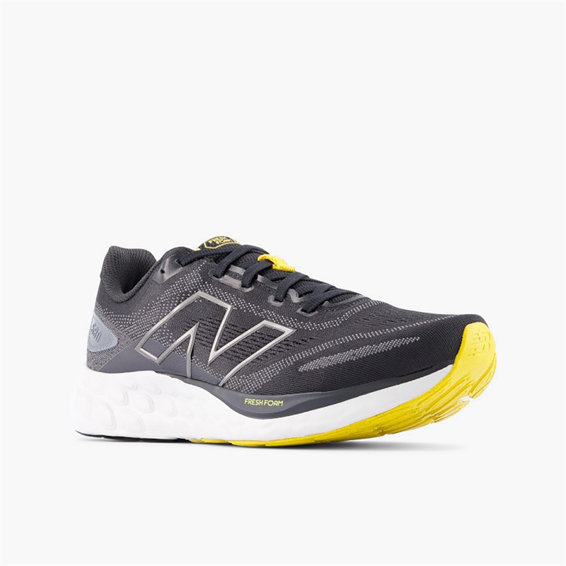 New Balance Mens Fresh Foam 680 V8 Neutral Running Shoes Black/White/Yellow