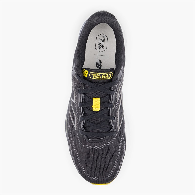 New Balance Mens Fresh Foam 680 V8 Neutral Running Shoes Black/White/Yellow