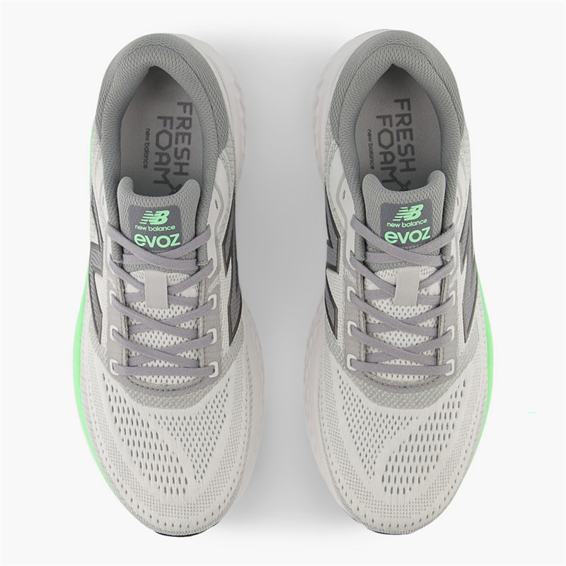 New Balance Mens Fresh Foam X Evoz V4 Neutral Running Shoes Grey/Grey Cement/Vibrant Green