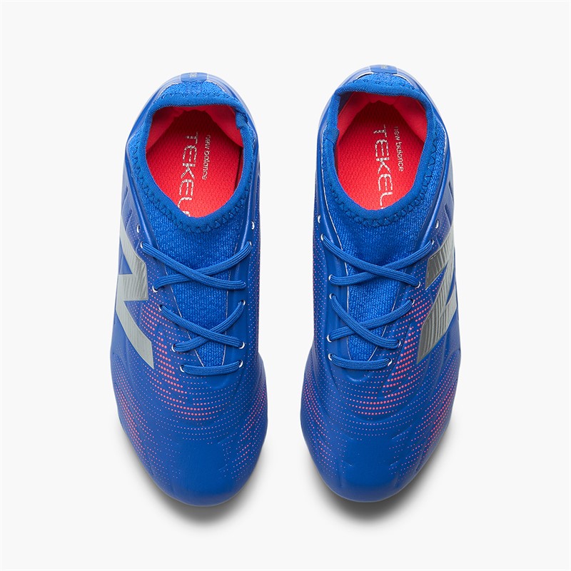 New Balance Kids Tekela Team V5 Low Laced FG Firm Ground Football Boots Blue Gemstone/Energy Red/Silver