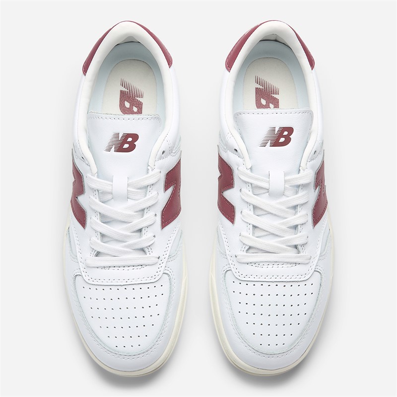 New Balance T500 Trainers White/Washed Burgundy