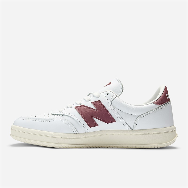 New Balance T500 Trainers White/Washed Burgundy