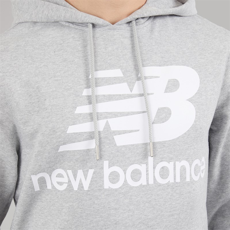 New Balance Mens Essentials Stacked Logo Hoodie Athletic Grey